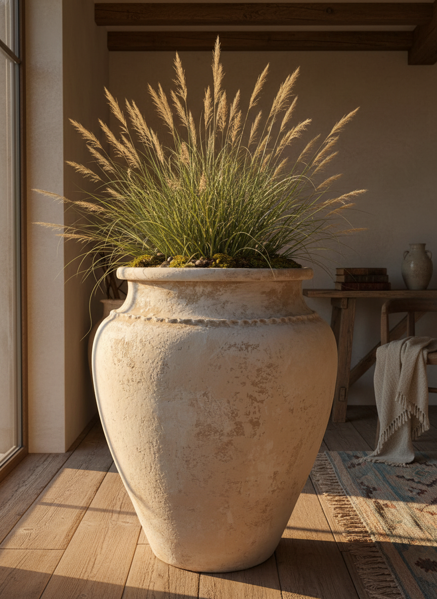 Vaso terracota artesanal Kora G, feito artesanalmente em Portugal. Decoração de interiores; Design biofílico; Decoração Japandi, minimalista, rústico, mediterrânico, farmhouse e cottage.