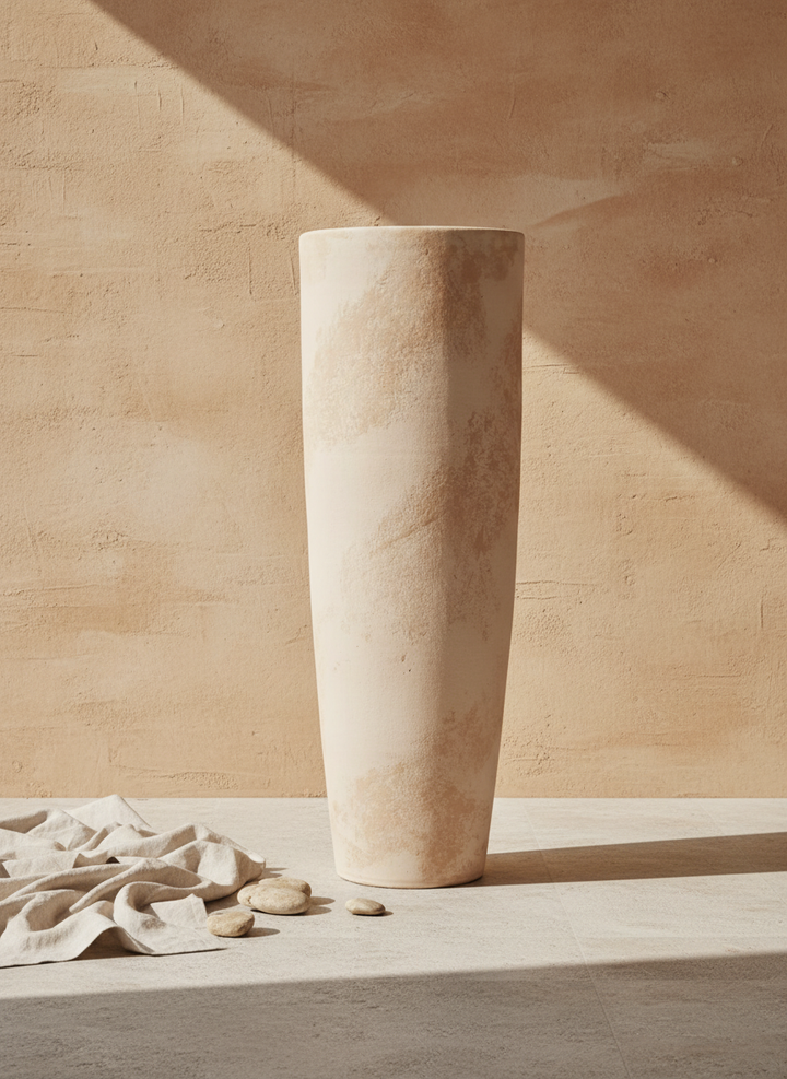 Vaso terracota artesanal EXC 11, handmade em Portugal. Decoração wabi-sabi, farmhouse, Japandi, minimalista, mediterrânica, cottagecore e moderno. Design sustentável; design biofílico;