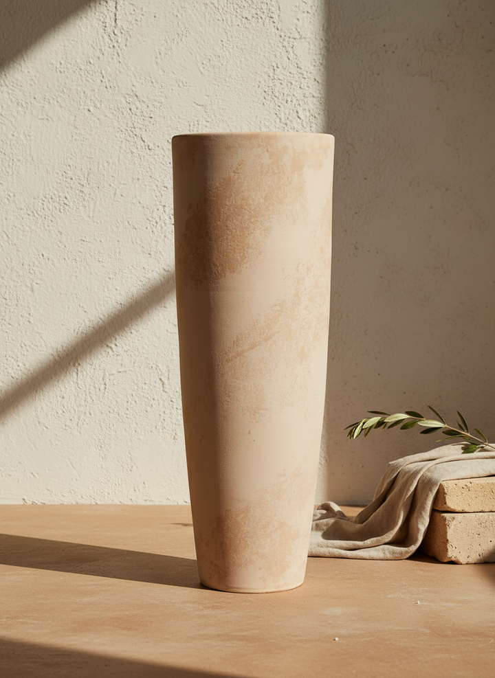 Vaso terracota artesanal EXC 11, handmade em Portugal. Decoração wabi-sabi, farmhouse, Japandi, minimalista, mediterrânica, cottagecore e moderno. Design sustentável; design biofílico;