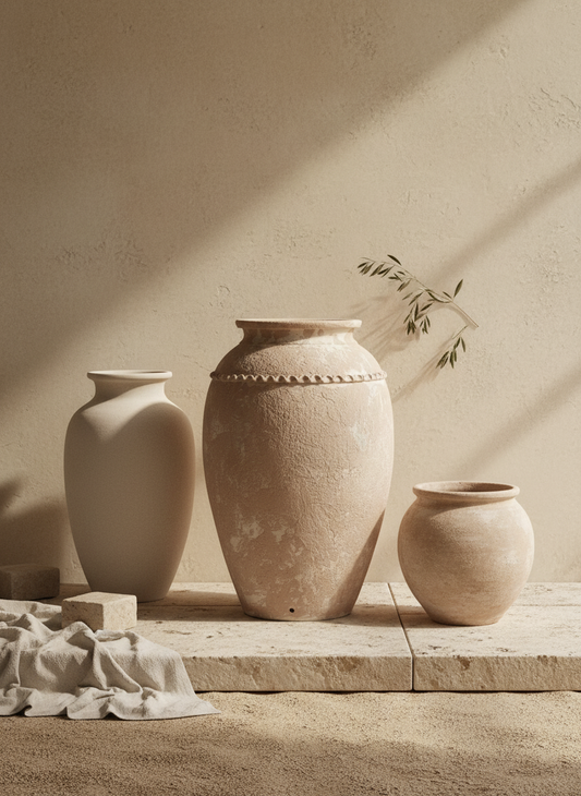 Vaso terracota artesanal Tamar G feito à mão Portugal. Design biofílico; Decoração sustentável; Decoração estilo wabi-sabi, minimalista, rústico, mediterrânico, Japandi e farmehouse. Decoração de interiores;