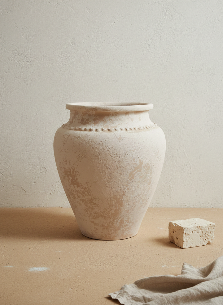 Vaso terracota artesanal Kora N, artesanato feito em Portugal. Design biofílico; Decoração sustentável nos estilos: Japandi, minimalista, rústico, mediterrânico, farmhouse e cottage. Decoração de interiores;