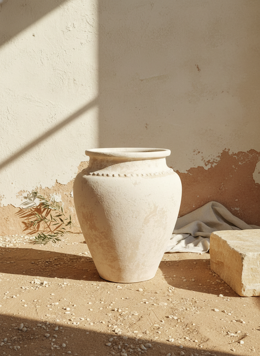 Vaso terracota artesanal Kora N, artesanato feito em Portugal. Design biofílico; Decoração sustentável nos estilos: Japandi, minimalista, rústico, mediterrânico, farmhouse e cottage. Decoração de interiores;