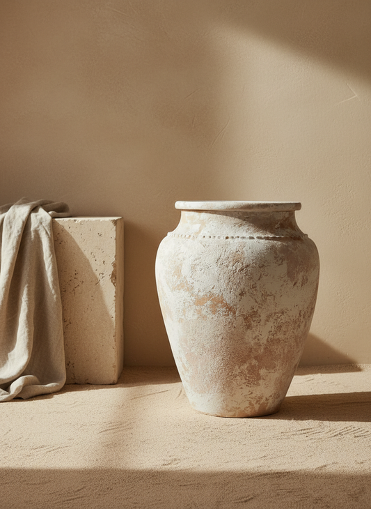 Vaso terracota artesanal Kora L, artesanato made in em Portugal. Decoração de interiores; Design biofílico; Decoração sustentável nos estilos: Japandi, minimalista, rústico, mediterrânico, farmhouse e cottage.