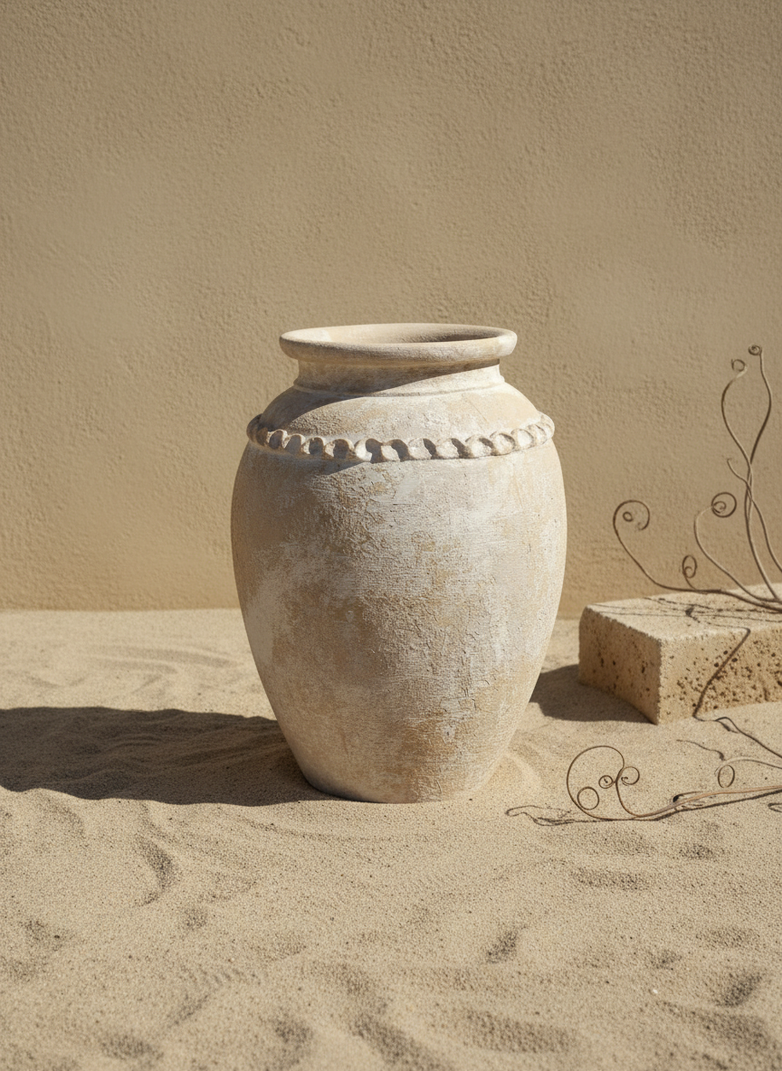 Vaso terracota artesanal Tamar F feito à mão Portugal. Decoração estilo wabi-sabi, minimalista, rústico, mediterrânico, Japandi e farmehouse. Decoração de interiores; Design biofílico; Decoração sustentável