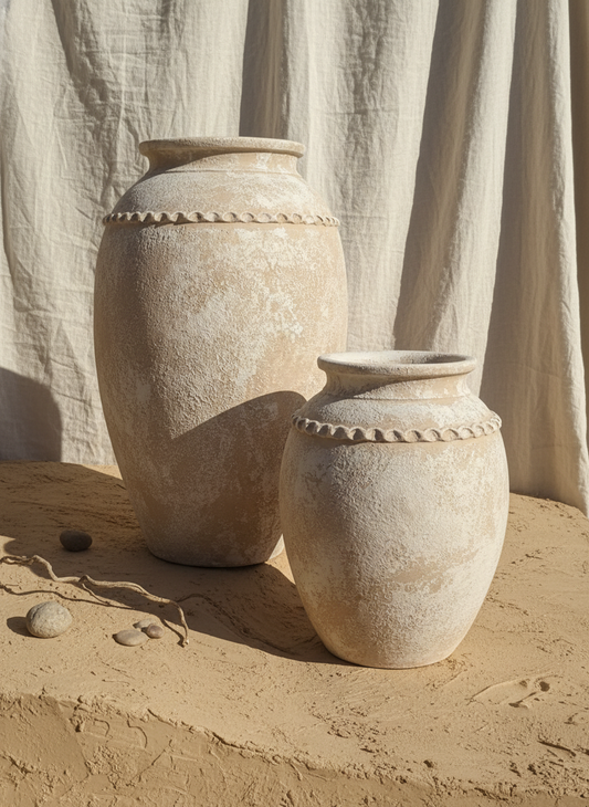 Vaso terracota artesanal Tamar I feito à mão Portugal. Decoração Orgânica; Design biofílico; Decoração sustentável; Decoração estilo wabi-sabi, minimalista, rústico, mediterrânico, Japandi e farmehouse. Decoração de interiores;