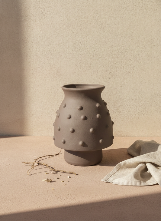Vaso terracota artesanal EXC 29, handmade em Portugal. Decoração orgânica. Decoração minimalista, mediterrânica, cottagecore e moderno. Decoração orgânica sustentável; design biofílico;