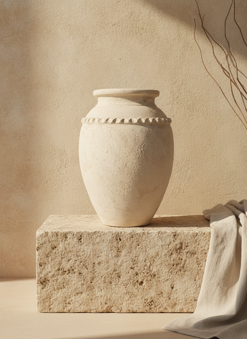 Vaso terracota artesanal Tamar J feito à mão Portugal. Decoração organica em terracota; Decoração estilo wabi-sabi, minimalista, rústico, mediterrânico, Japandi e farmehouse. Decoração de interiores; Design biofílico; Decoração sustentável