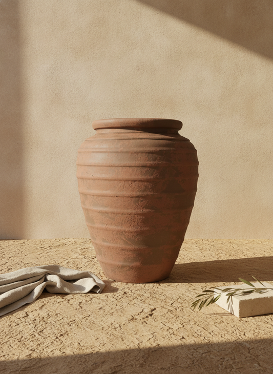 Vaso terracota artesanal EXC 31, handmade em Portugal. Design de interiores sustentável; design biofílico; Decoração orgânica; Decoração wabi-sabi, farmhouse, Japandi, minimalista, mediterrânica.
