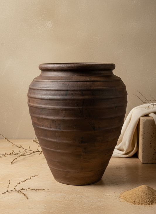 Vaso terracota artesanal Rústico E, feito em Portugal. Decoração minimalista, rústico, mediterrânico, farmhouse e cottage. Decoração de interiores; Design biofílico; Decoração sustentável