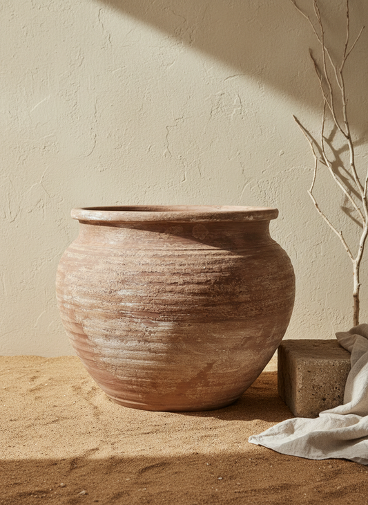 Vaso terracota artesanal RÚSTICO P feito à mão em Portugal. Estilos minimalista, rústico, mediterrânico, Japandi, wabi-sabi e farmehouse. Decoração de interiores; design biofílico;