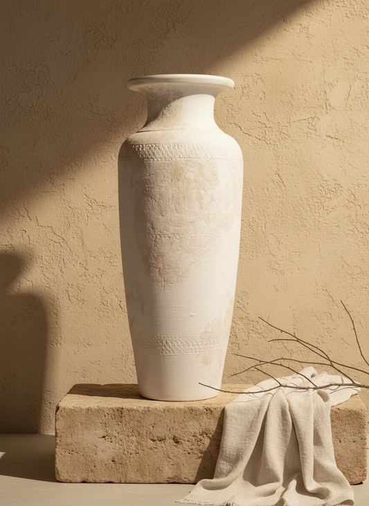 Vaso terracota artesanal EXC 3, handmade em Portugal. Decoração orgânica; wabi-sabi, farmhouse, Japandi, minimalista, mediterrânica, cottagecore e moderno. Design de interiores sustentável; design biofílico;