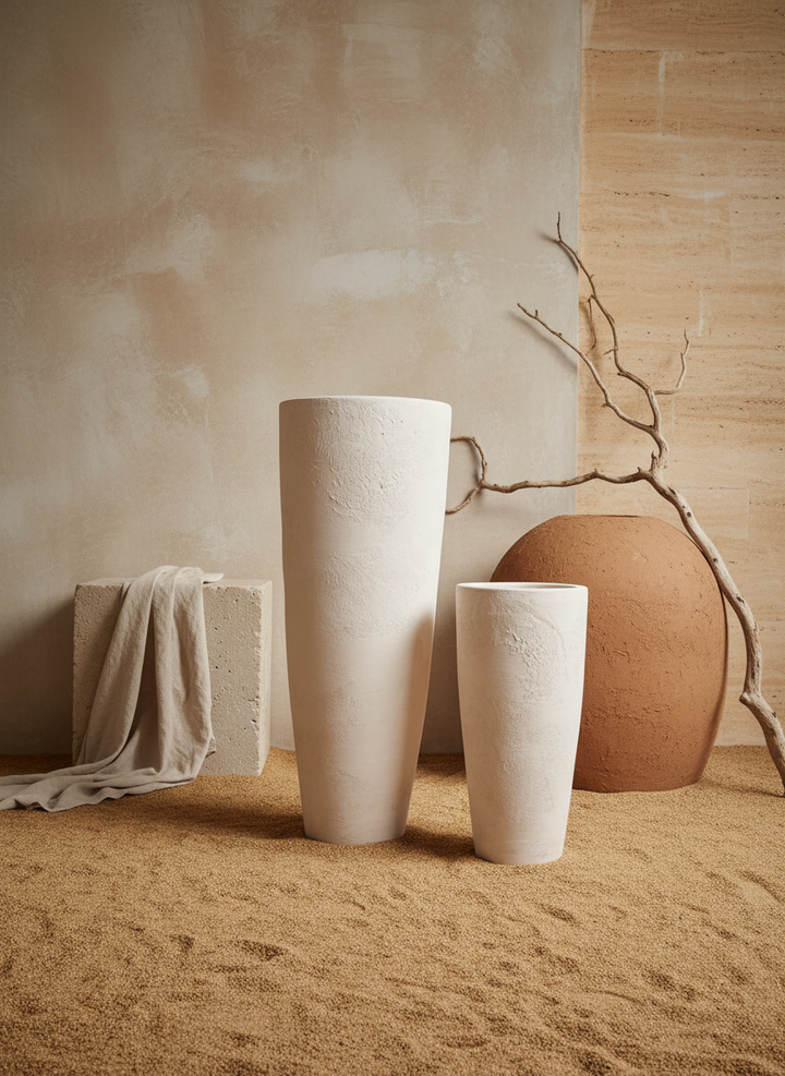 Vaso terracota artesanal EXC 1, handmade em Portugal. Decoração wabi-sabi, farmhouse, Japandi, minimalista, mediterrânica, cottagecore e moderno. Design de interiores sustentável; design biofílico;