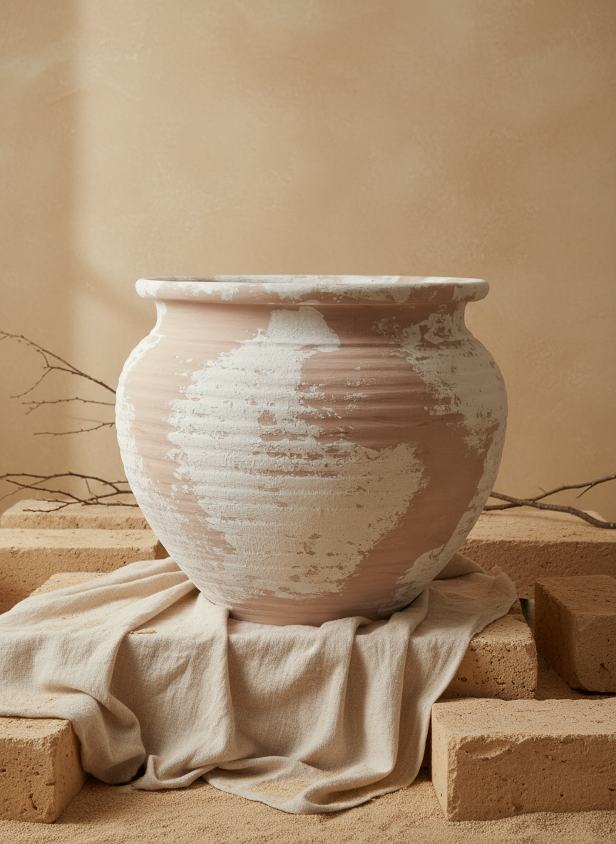 Vaso terracota artesanal EXC 5, feito à mão em Portugal. Decoração orgânica sustentável; design biofílico; Decoração wabi-sabi, farmhouse, Japandi, minimalista, mediterrânica, cottagecore e moderno.