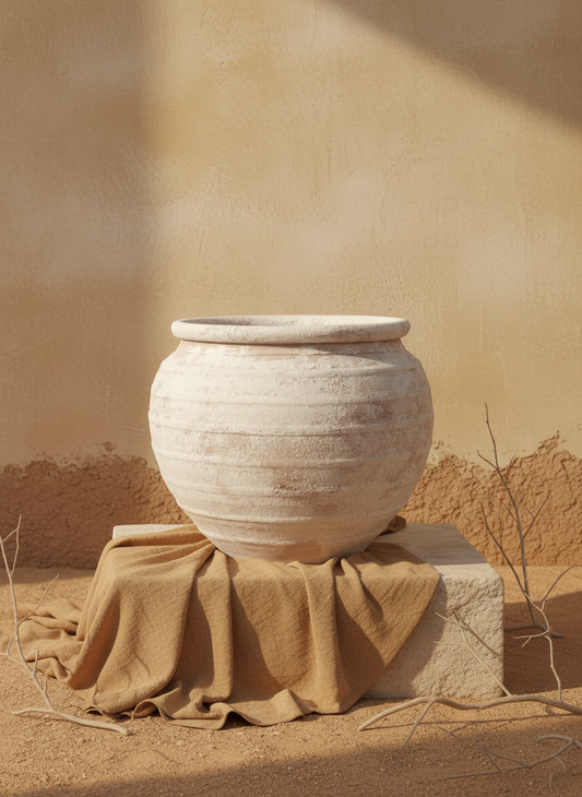 Vaso terracota artesanal EXC 7, feito à mão em Portugal. Decoração wabi-sabi, farmhouse, Japandi, minimalista, mediterrânica, cottagecore e moderno. Decoração orgânica sustentável; design biofílico;