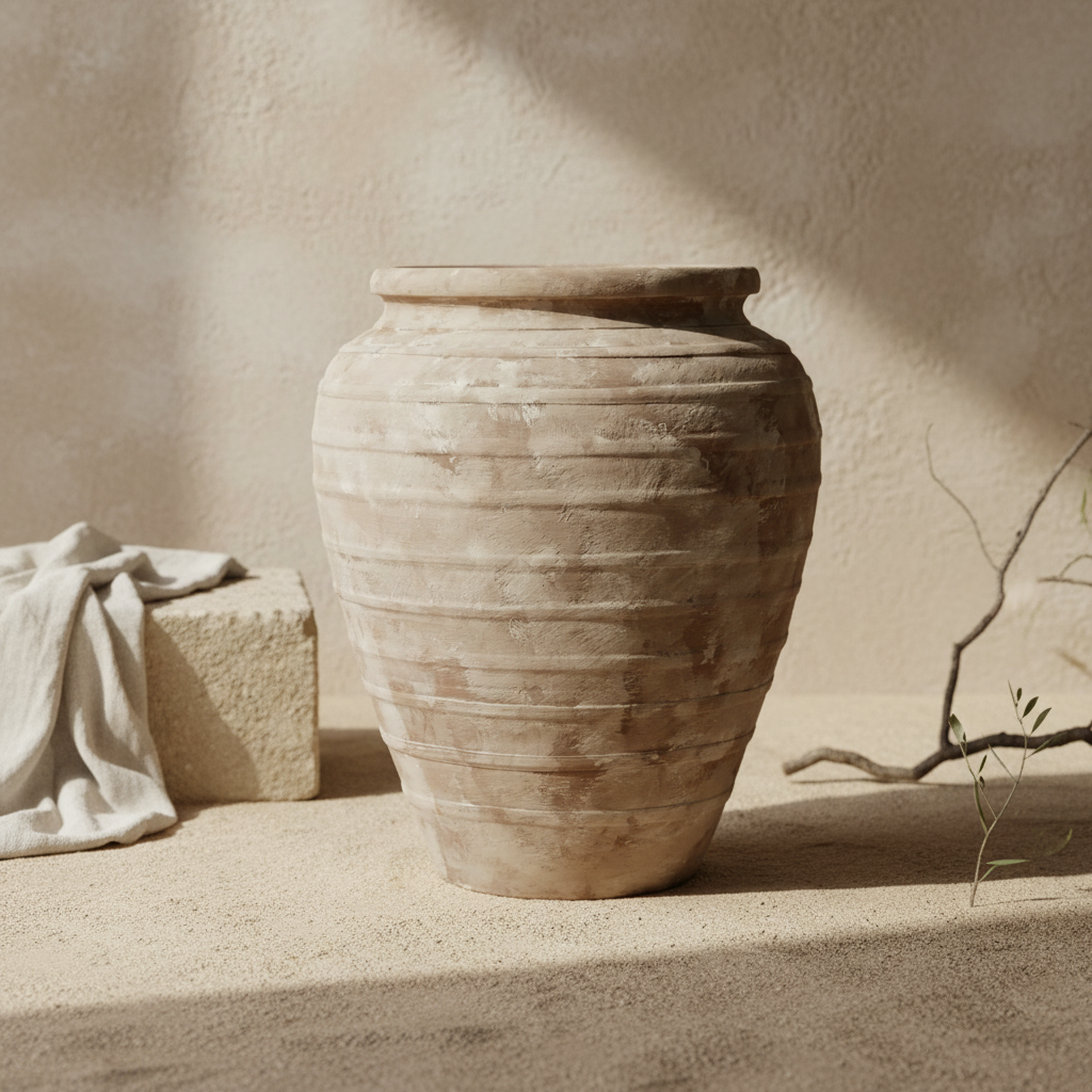 Vaso terracota artesanal EXC 15, handmade em Portugal. Decoração wabi-sabi, farmhouse, Japandi, minimalista, mediterrânica, cottagecore e moderno. Design de interiores, decoração sustentável; design biofílico;