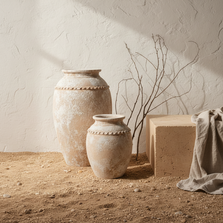 Vaso terracota artesanal Tamar I feito à mão Portugal. Decoração Orgânica; Design biofílico; Decoração sustentável; Decoração estilo wabi-sabi, minimalista, rústico, mediterrânico, Japandi e farmehouse. Decoração de interiores;