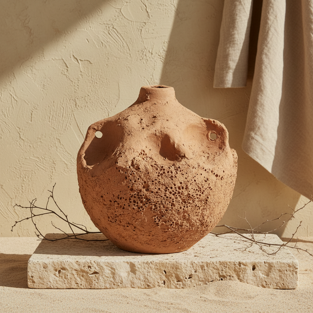 Vaso terracota artesanal EXC 22, handmade em Portugal. Decoração orgânica; Decoração wabi-sabi, farmhouse, Japandi, minimalista, mediterrânica, cottagecore e moderno. Design de interiores sustentável; design biofílico;