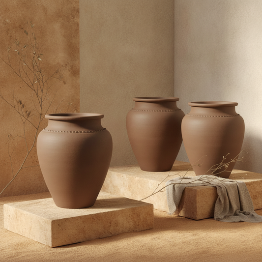 Vaso terracota artesanal Kora O, artesanato made in em Portugal. Decoração orgânica; Decoração de interiores; Design biofílico; Decoração sustentável nos estilos: Japandi, minimalista, rústico, mediterrânico, farmhouse e cottage.