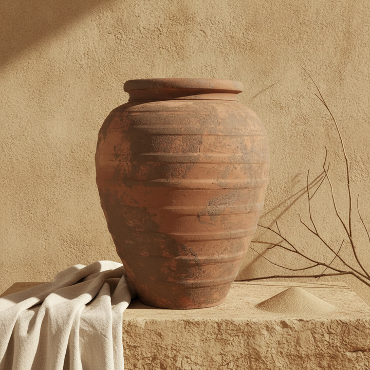 Vaso terracota artesanal Marua P, Decoração sustentável e design de interiores; design biofílico; MADE IN Portugal. Vaso de barrro grande. Decoração orgânica; Estilo wabi-sabi, minimalista, rústico, mediterrânico, moderno e outras.