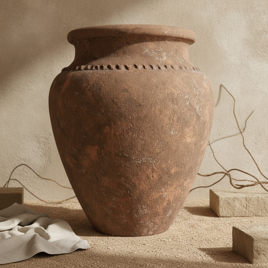 Vaso terracota artesanal EXC 34, handmade em Portugal. Design de interiores sustentável; design biofílico; Decoração orgânica; Decoração wabi-sabi, farmhouse, Japandi, minimalista, mediterrânica. Organic Decor;