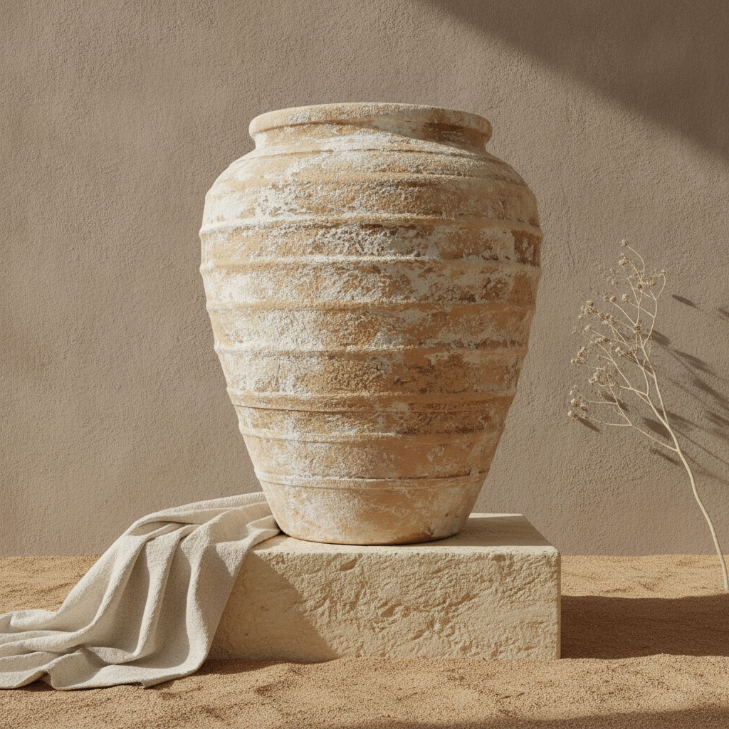 Vaso terracota artesanal EXC 35, handcrafted em Portugal. Design de interiores sustentável; design biofílico; Decoração orgânica; Decoração wabi-sabi, farmhouse, Japandi, minimalista, mediterrânica. Organic Decor;