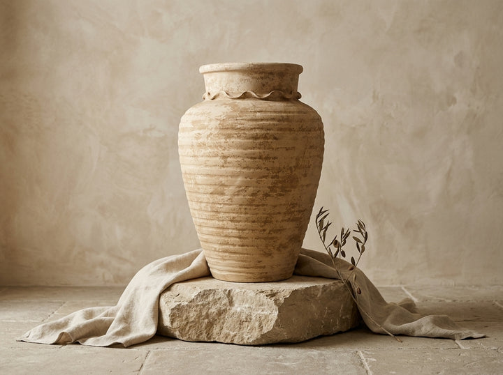 Vaso terracota artesanal EXC 31.1, handmade em Portugal. ORGANIC DECOR; Decoração wabi-sabi, farmhouse, Japandi, minimalista, mediterrânica, cottagecore e moderno. Design de interiores, decoração sustentável; design biofílico;