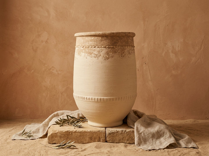 Vaso terracota artesanal Alba F feito à mão Portugal. Estilo marroquino; Estilo Mediterrânico; ORGANIC DECOR; MEDITERRANEAN DECOR; Decoração Wabi-sabi, minimalista, rústico, farmhouse e moderno. Design de interiores; design biofílico; decoração sustentável.