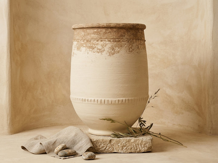 Vaso terracota artesanal Alba F feito à mão Portugal. Estilo marroquino; Estilo Mediterrânico; ORGANIC DECOR; MEDITERRANEAN DECOR; Decoração Wabi-sabi, minimalista, rústico, farmhouse e moderno. Design de interiores; design biofílico; decoração sustentável.