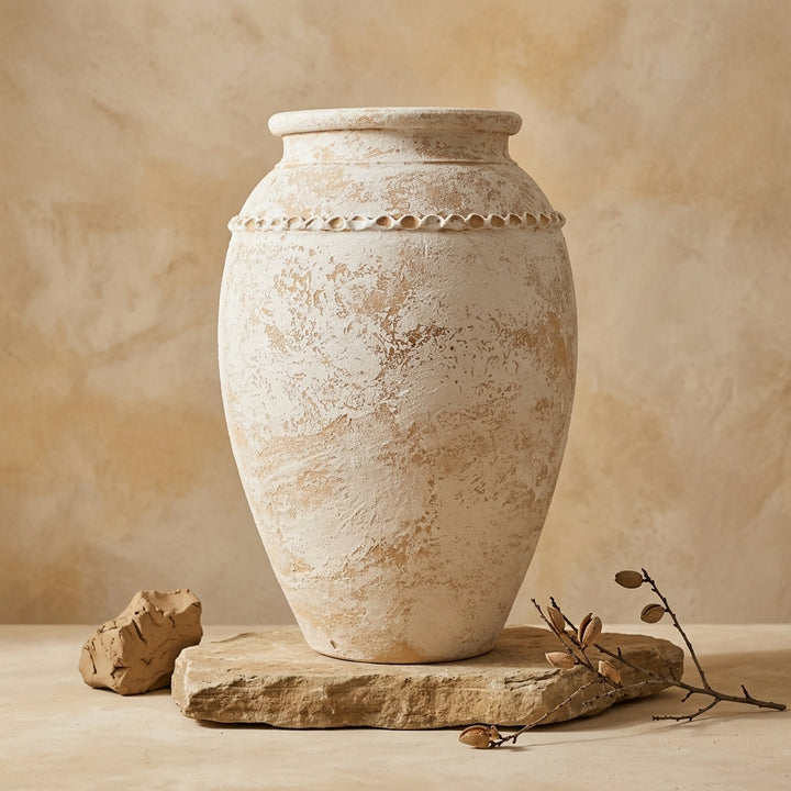 Vaso terracota artesanal Tamar G feito à mão Portugal. Design biofílico; Decoração sustentável; Decoração estilo wabi-sabi, minimalista, rústico, mediterrânico, Japandi e farmehouse. Decoração de interiores;
