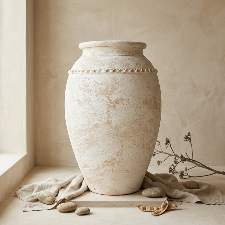 Vaso terracota artesanal Tamar G feito à mão Portugal. Design biofílico; Decoração sustentável; Decoração estilo wabi-sabi, minimalista, rústico, mediterrânico, Japandi e farmehouse. Decoração de interiores;