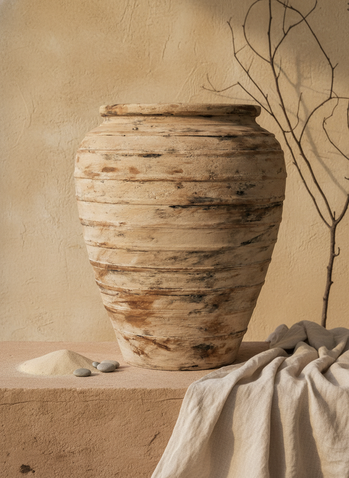 Vaso terracota artesanal Rústico J, feito à mão em Portugal. Decoração rústica e cottagecore. Inspiração mediterrânica e farmhouse. Decoração de interiores; Design biofílico; Decoração sustentável