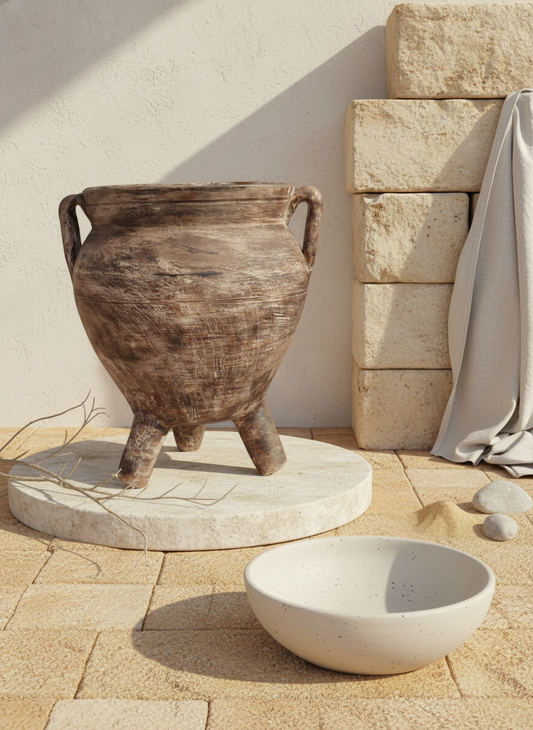 Vaso terracota artesanal RÚSTICO V. Vaso com 3 pernas, feito à mão Portugal. Decoração de interiores e exteriores; Estilos minimalista, rústico, mediterrânico, Japandi, estilo wabi-sabi e farmehouse. Design biofílico;