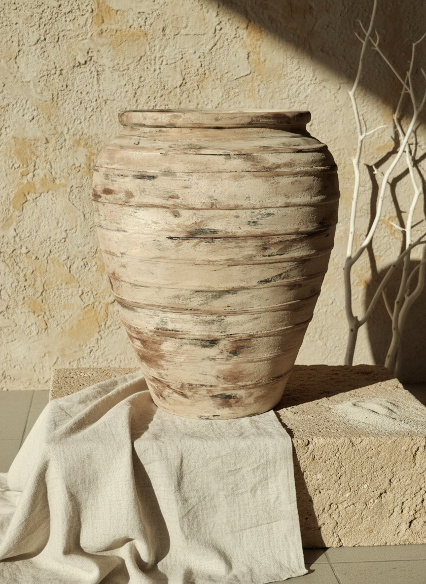 Vaso terracota artesanal Rústico J, feito à mão em Portugal. Decoração rústica e cottagecore. Inspiração mediterrânica e farmhouse. Decoração de interiores; Design biofílico; Decoração sustentável
