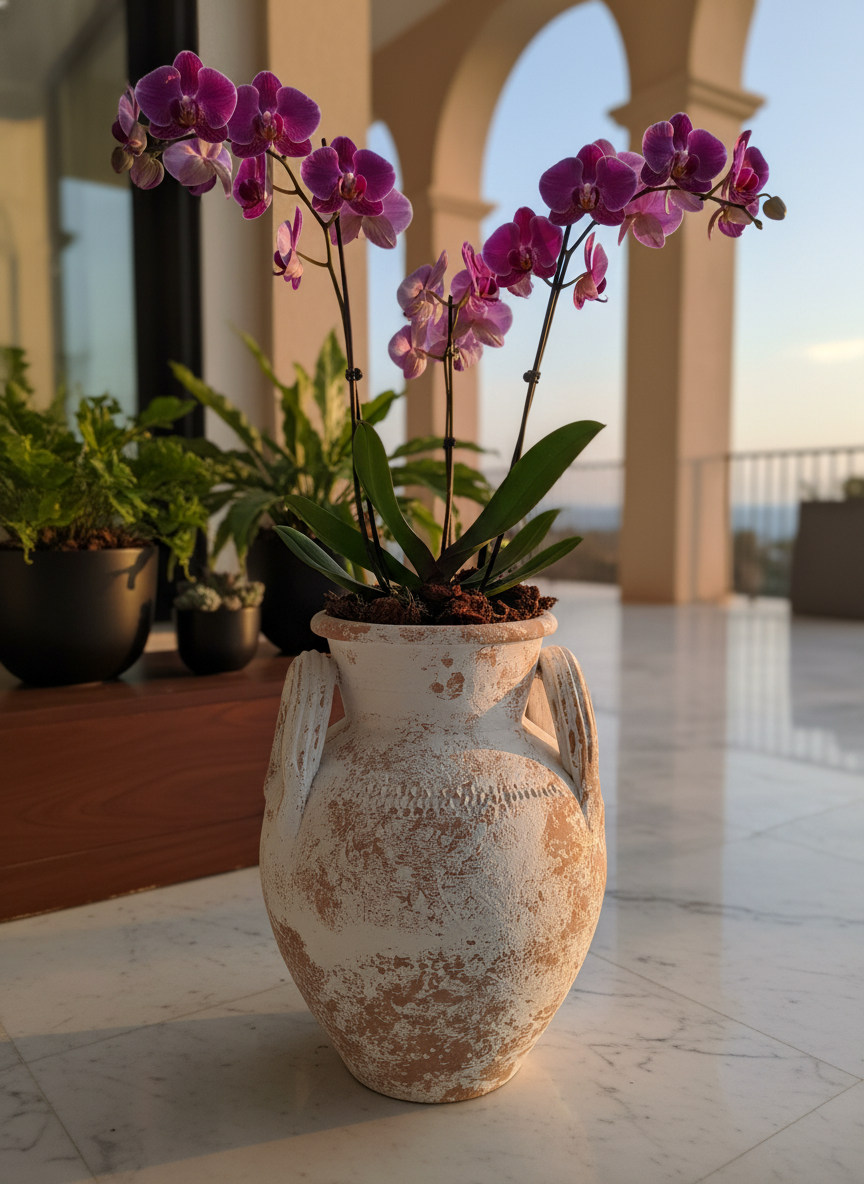 Vaso terracota artesanal Poteh B feito à mão Portugal. Decoração sustentável nos estilos Japandi, minimalista, rústico, farmhouse e moderno e wabi-sabi. Design de interiores; decoração e design biofílico;