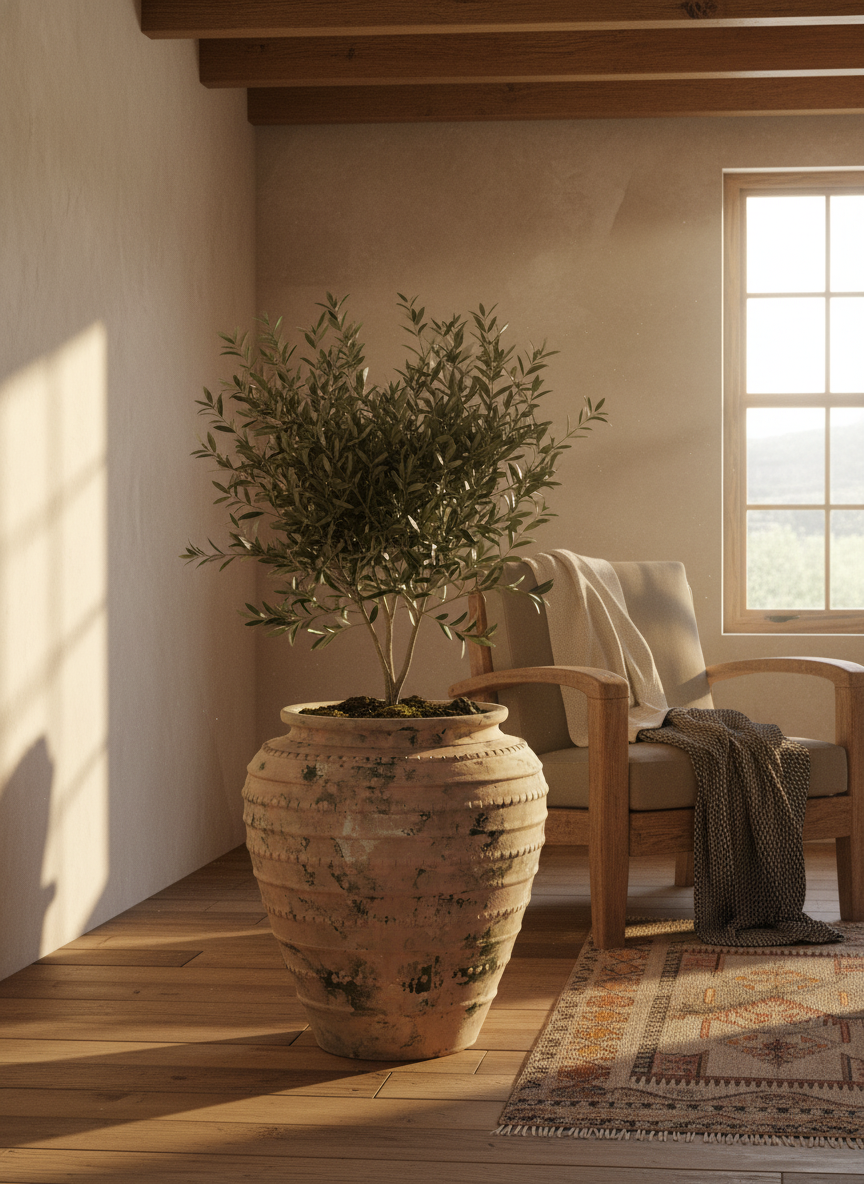 Vaso terracota artesanal feito à mão em Portugal, decoração Japandi, minimalista, rústico, mediterrânico, farmhouse, modern decor. Decoração e design de interiores; decoração e design biofílico;