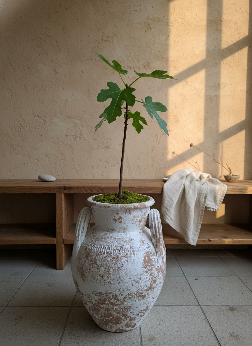 Vaso terracota artesanal Poteh B feito à mão Portugal. Decoração sustentável nos estilos Japandi, minimalista, rústico, farmhouse e moderno e wabi-sabi. Design de interiores; decoração e design biofílico;