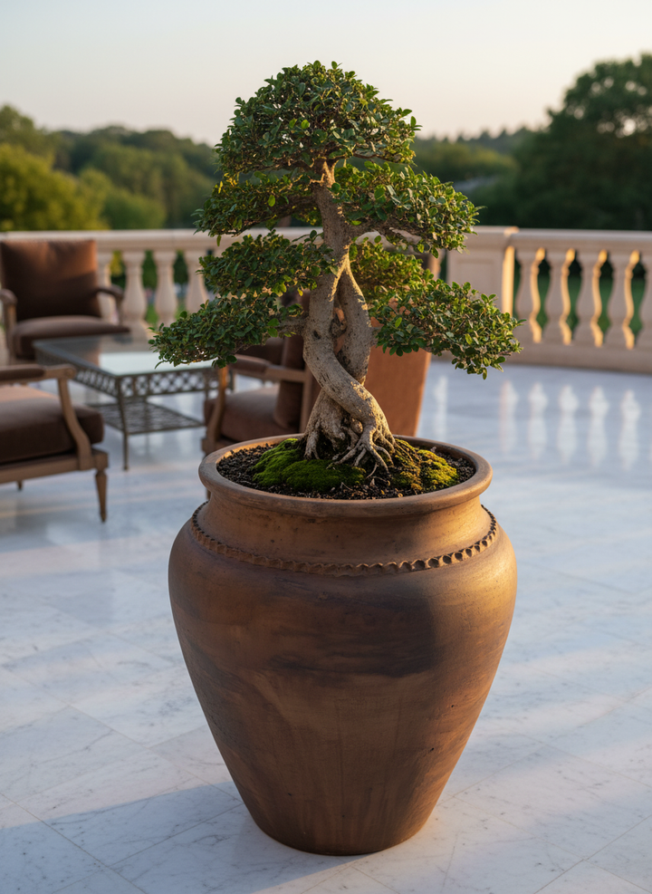 Vaso terracota artesanal Kora J, feito  em Portugal. Decoração sustentável nos estilos Japandi, minimalista, rústico, mediterrânico, farmhouse e cottage. Decoração de interiores; Design biofílico; 