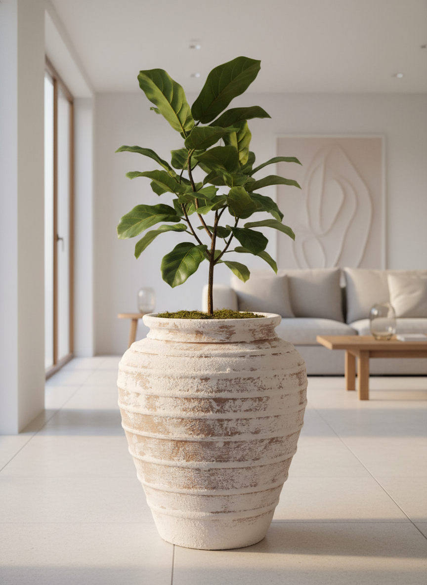 Vaso terracota artesanal Marua H, feito à mão Portugal. Decoração sustentável. Estilo wabi-sabi, minimalista, rústico, mediterrânico, e outras. Design de interiores; design biofílico;