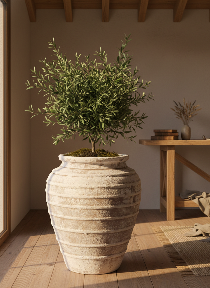 Vaso terracota artesanal Marua H, feito à mão Portugal. Decoração sustentável. Estilo wabi-sabi, minimalista, rústico, mediterrânico, e outras. Design de interiores; design biofílico;