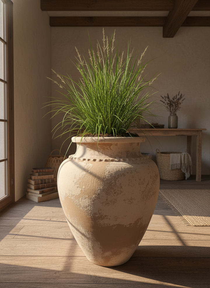 Vaso terracota artesanal Kora H, feito artesanalmente em Portugal. Decoração Japandi, minimalista, rústico, mediterrânico, farmhouse e cottage. Decoração de interiores; Design biofílico;