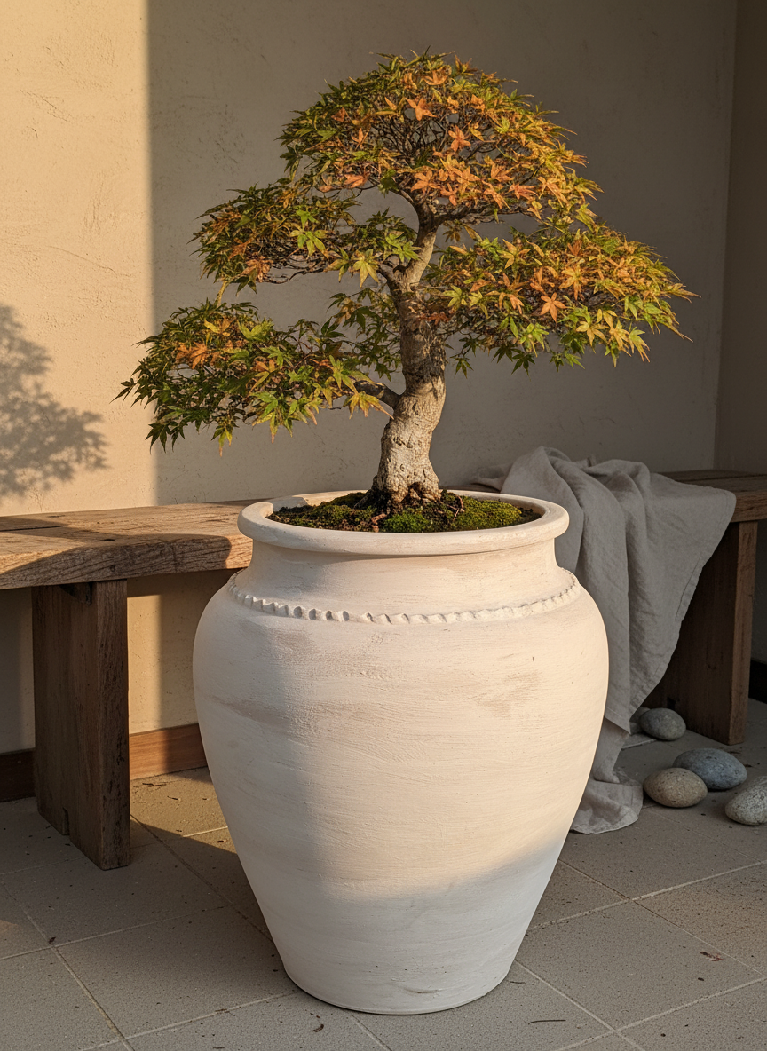 Vaso terracota artesanal Kora K, feito artesanalmente em Portugal. Decoração de interiores; Design biofílico; Decoração sustentável nos estilos: Japandi, minimalista, rústico, mediterrânico, farmhouse e cottage. 