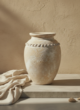 Vaso terracota artesanal Tamar F feito à mão Portugal. Decoração estilo wabi-sabi, minimalista, rústico, mediterrânico, Japandi e farmehouse. Decoração de interiores;  Design biofílico; Decoração sustentável