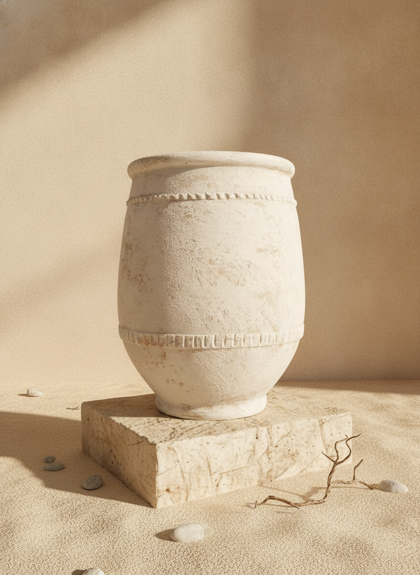 Vaso terracota artesanal Alba G feito à mão Portugal. Decoração Wabi-sabi, minimalista, rústico, farmhouse e moderno. Design de interiores; design biofílico; decoração sustentável.