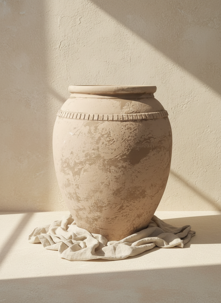 Vaso terracota artesanal Luma F, artesanalmente feito em Portugal. Decoração orgânica, decoração wabi-sabi, minimalista, rústica, mediterrânica, cottagecore e farmhouse . Decoração e design de interiores; decoração e design biofílico;