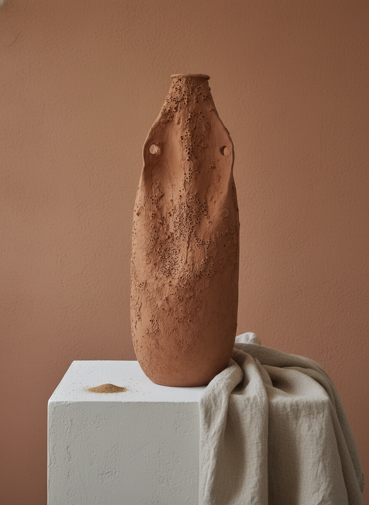 Vaso terracota artesanal  EXC 22, handmade em Portugal. Decoração orgânica; Decoração wabi-sabi, farmhouse, Japandi, minimalista, mediterrânica, cottagecore e moderno. Design de interiores sustentável; design biofílico;
