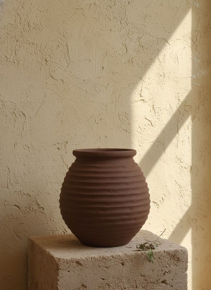 Vaso terracota artesanal  EXC 19, handmade em Portugal. Decoração orgânica; Decoração wabi-sabi, farmhouse, Japandi, minimalista, mediterrânica, cottagecore e moderno. Design de interiores sustentável; design biofílico;