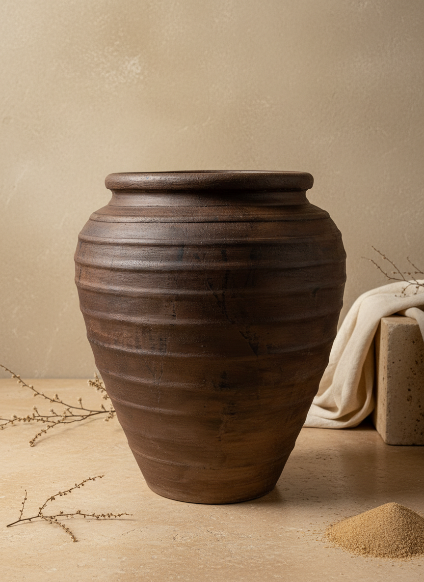 Vaso terracota artesanal Rústico E, feito  em Portugal. Decoração  minimalista, rústico, mediterrânico, farmhouse e cottage. Decoração de interiores; Design biofílico; Decoração sustentável