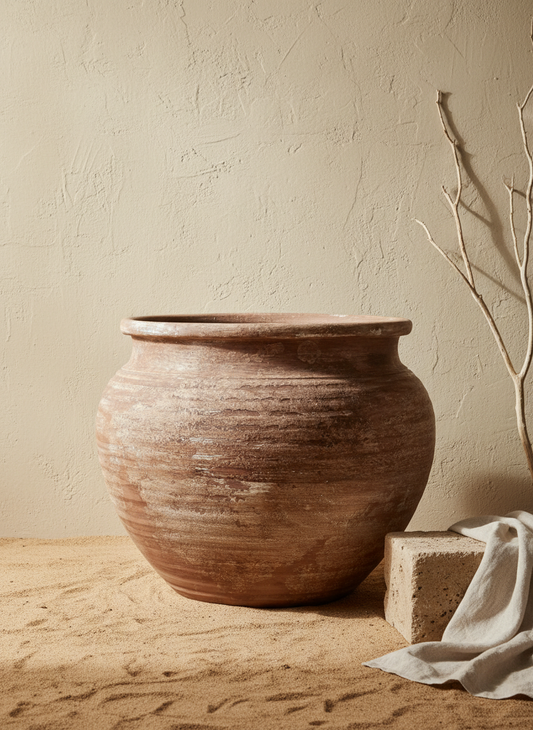 Vaso terracota artesanal RÚSTICO P feito à mão em Portugal. Estilos minimalista, rústico, mediterrânico, Japandi,  wabi-sabi e farmehouse. Decoração de interiores;  design biofílico;