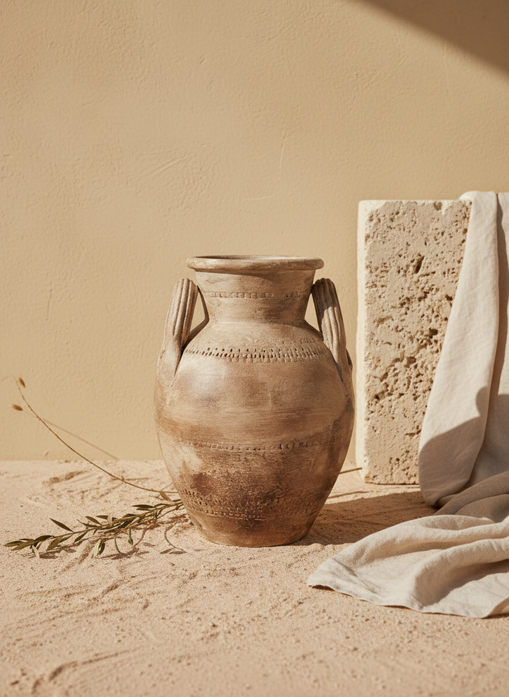 Vaso terracota artesanal RÚSTICO Poteh. Pote feito à mão em Portugal.  Decoração de interiores e exteriores; Estilos minimalista, rústico, mediterrânico, Japandi, estilo wabi-sabi e farmehouse.   Design biofílico;