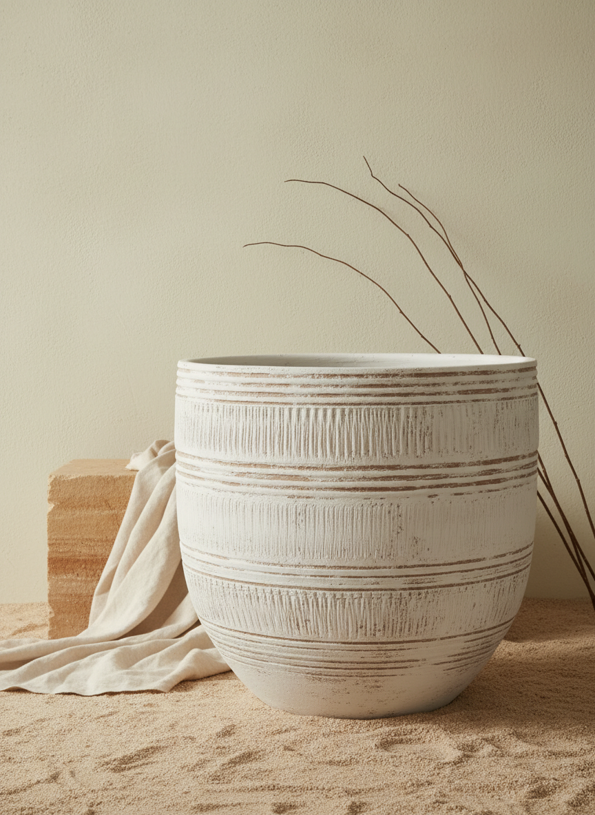 Vaso terracota artesanal  EXC 2, handmade em Portugal. Decoração wabi-sabi, farmhouse, Japandi, minimalista, mediterrânica, cottagecore e moderno. Design de interiores, decoração sustentável; design biofílico;